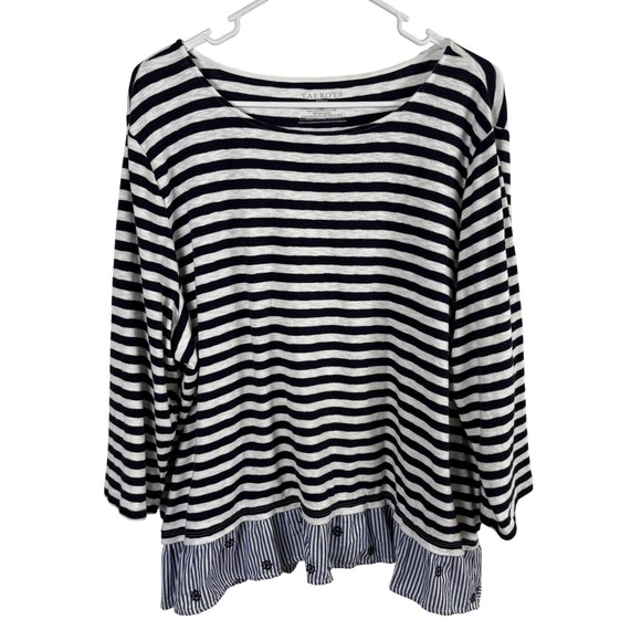 Talbots Tops - Talbots Navy White Striped Top Womens 2X Ruffle Hem Nautical Coastal Preppy